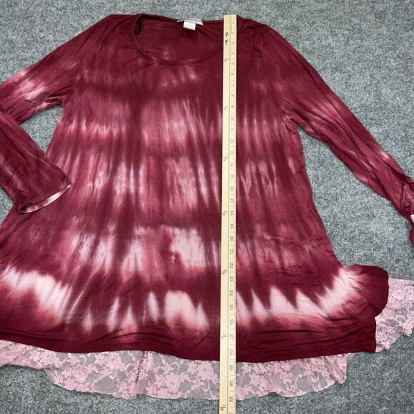 Janette Plus Blouse Womens 2XL Red Tie Dye Casual Tunic Lace Trim Flowy - Picture 4 of 7